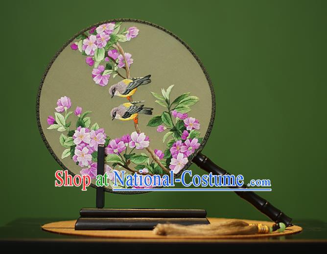 Traditional Chinese Crafts Embroidered Peach Blossom Round Fan, China Palace Fans Princess Silk Circular Fans for Women