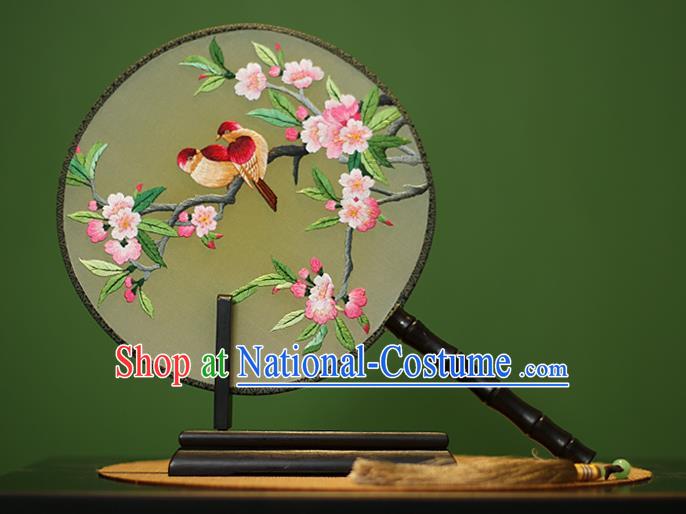 Traditional Chinese Crafts Embroidered Birds Flowers Round Fan, China Palace Fans Princess Silk Circular Fans for Women