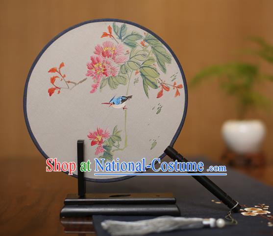 Traditional Chinese Crafts Round Silk Fan, China Palace Fans Princess Printing Flowers and Bird Circular Fans for Women