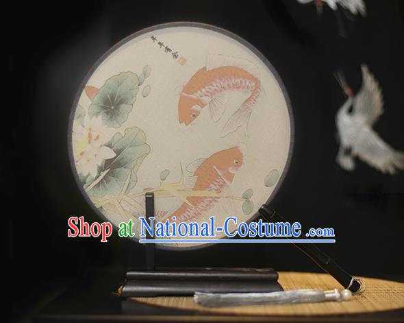 Traditional Chinese Crafts Printing Lotus Fish Silk Round Fan, China Palace Fans Princess Circular Fans for Women