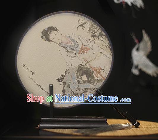 Traditional Chinese Crafts Printing Lin Daiyu Silk Round Fan, China Palace Fans Princess Circular Fans for Women