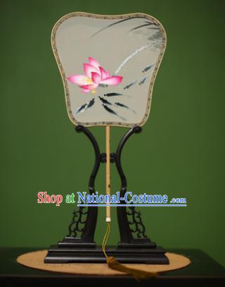 Traditional Chinese Crafts Suzhou Embroidery Silk Fan, China Palace Fans Princess Embroidered Lotus Flowers Fans for Women