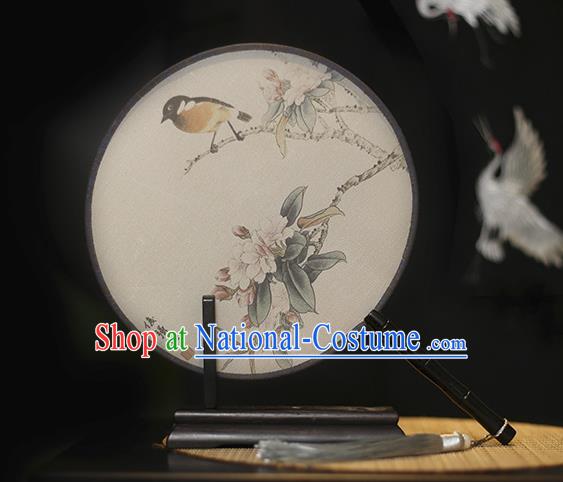 Traditional Chinese Crafts Printing Flowers Bird Silk Round Fan, China Palace Fans Princess Circular Fans for Women