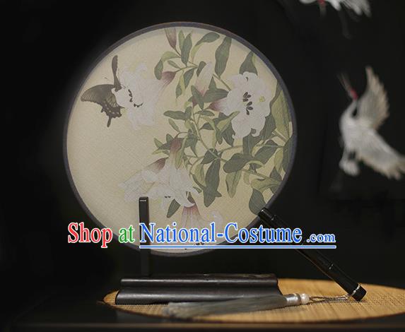 Traditional Chinese Crafts Printing Flowers Butterfly Silk Round Fan, China Palace Fans Princess Circular Fans for Women