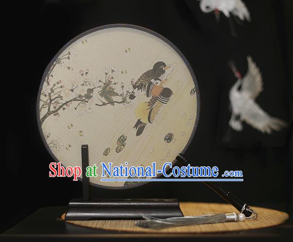 Traditional Chinese Crafts Printing Mandarin Duck Silk Round Fan, China Palace Fans Princess Circular Fans for Women