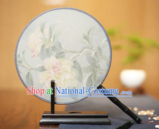 Traditional Chinese Crafts Printing Peony Flowers Silk Round Fan, China Palace Fans Princess Circular Fans for Women