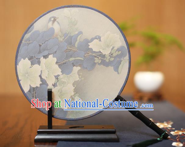 Traditional Chinese Crafts Printing Flowers Bird Silk Round Fan, China Palace Fans Princess Circular Fans for Women