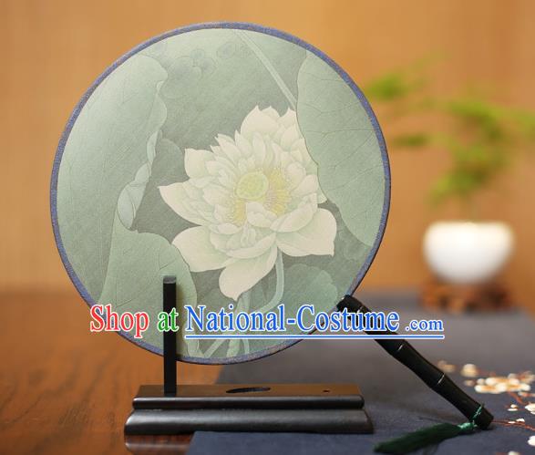 Traditional Chinese Crafts Printing Lotus Flowers Silk Round Fan, China Palace Fans Princess Circular Fans for Women