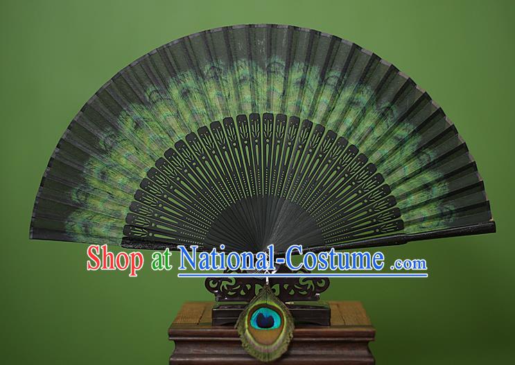 Traditional Chinese Crafts Peacock Spreads Tail Folding Fan, China Handmade Classical Silk Fans for Women