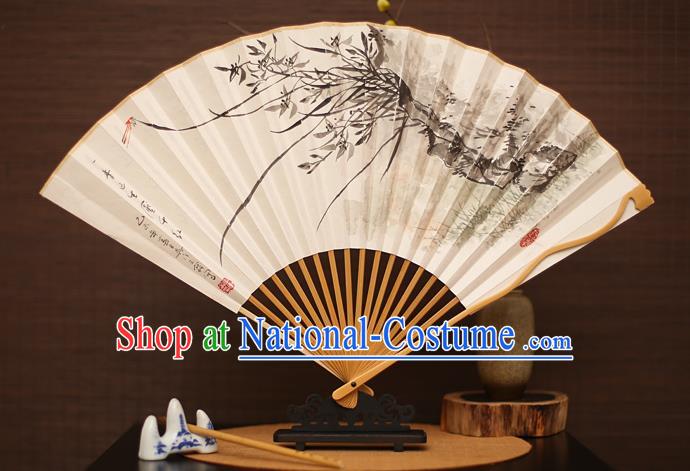 Traditional Chinese Crafts Collectables Autograph Folding Fan, China Handmade Classical Printing Willow Xuan Paper Fans for Men