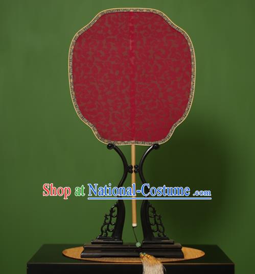 Traditional Chinese Crafts Jacquard Weave Red Lace Palace Fan, China Handmade Princess Palm-Leaf Fans for Women