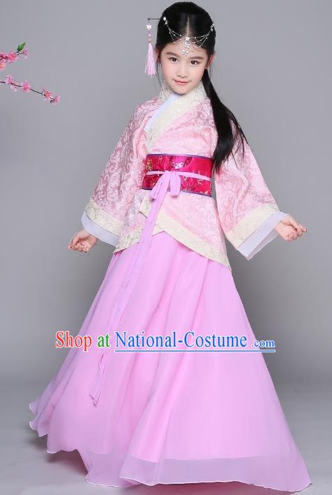 Traditional Chinese Han Dynasty Princess Costume, China Ancient Palace Lady Hanfu Curving-front Robe Clothing for Kids