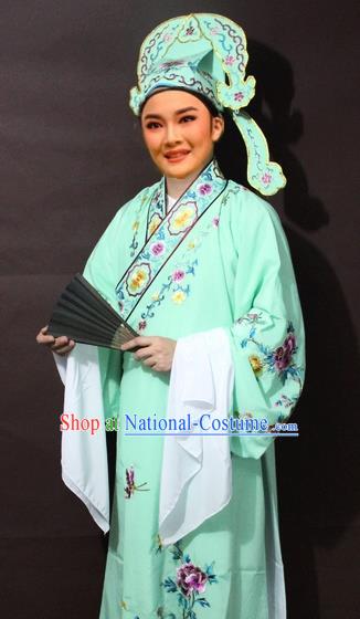 Traditional China Beijing Opera Costume Gifted Scholar Embroidered Robe and Hat Ancient Chinese Peking Opera Embroidery Clothing