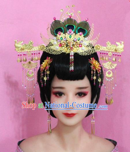 Traditional Chinese Handmade Hair Accessories Princess Hairpins Tassel Phoenix Coronet Complete Set for Women