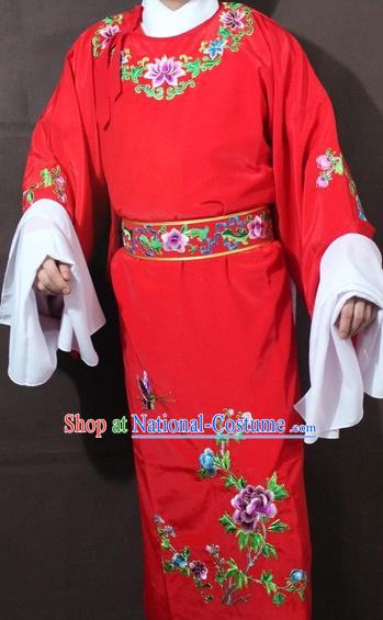 Traditional China Beijing Opera Niche Costume Red Embroidered Robe, Chinese Peking Opera Gifted Scholar Clothing