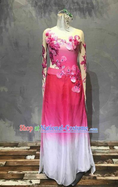 Chinese Traditional Folk Dance Costume Classical Dance Yangko Rosy Dress for Women