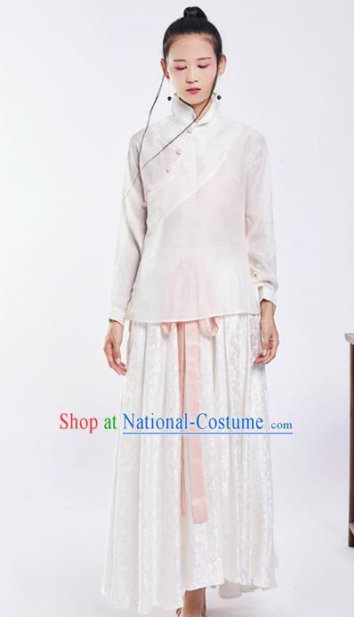 Chinese National Costume Traditional Silk Tang Suit Blouse and Skirt for Women