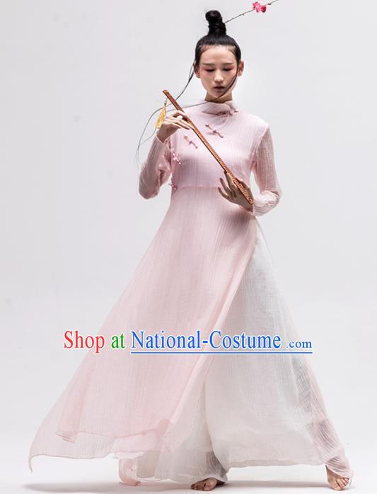 Chinese National Costume Traditional Cheongsam Tang Suit Pink Qipao Dress for Women