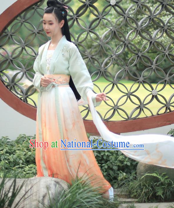 Chinese Ancient Embroidered Costumes Traditional Tang Dynasty Princess Hanfu Dress for Women