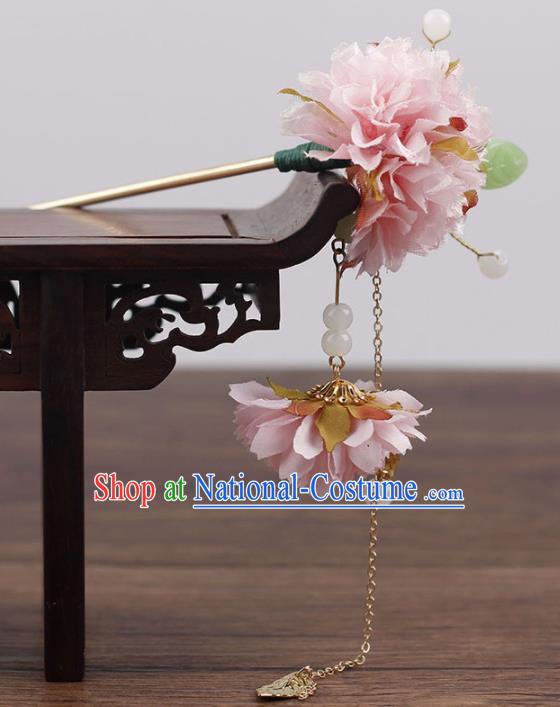 Chinese Ancient Hanfu Hair Accessories Traditional Pink Flowers Hairpins for Women