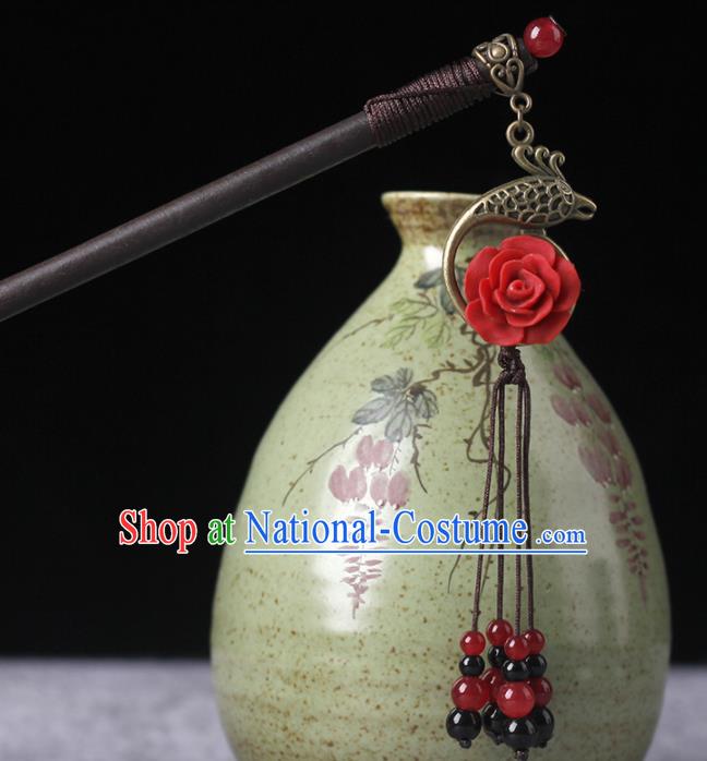 Chinese Ancient Hanfu Hair Accessories Traditional Red Beads Hairpins for Women