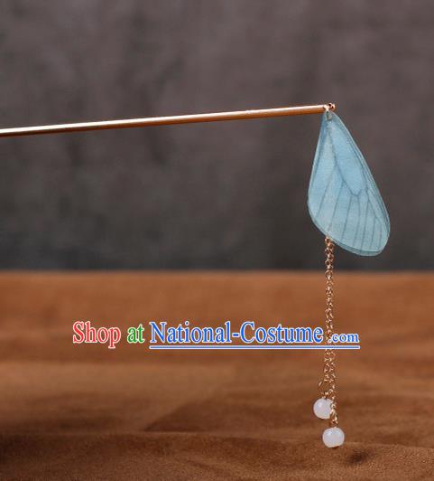 Chinese Ancient Hanfu Hair Accessories Traditional Swordswoman Blue Butterfly Wing Hairpins for Women