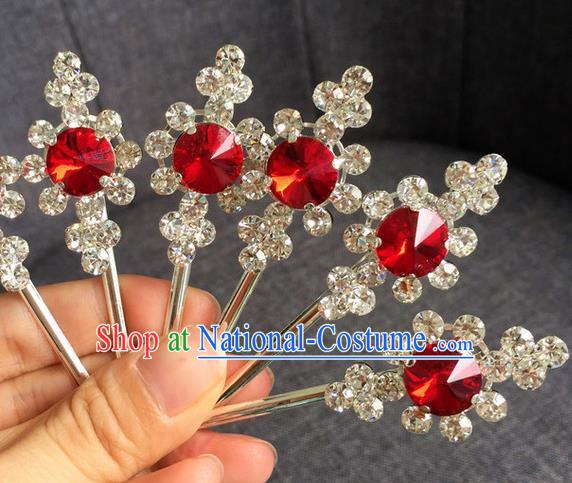 Chinese Traditional Peking Opera Diva Hair Accessories Ancient Red Crystal Hairpins for Women