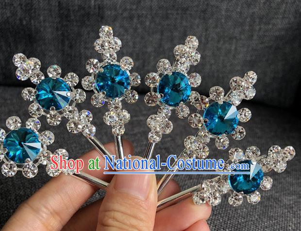 Chinese Traditional Peking Opera Diva Hair Accessories Ancient Blue Crystal Hairpins for Women