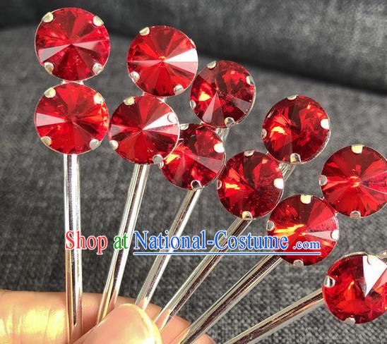 Chinese Traditional Peking Opera Diva Red Crystal Hair Accessories Ancient Princess Hairpins for Women