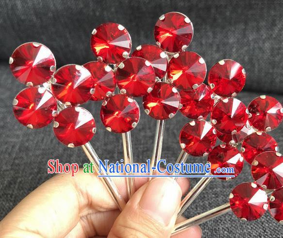 Chinese Traditional Peking Opera Diva Hair Accessories Ancient Princess Red Crystal Hairpins for Women