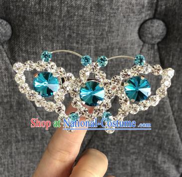 Chinese Traditional Peking Opera Diva Blue Crystal Butterfly Brooch Jewelry Accessories Ancient Princess Breastpin for Women