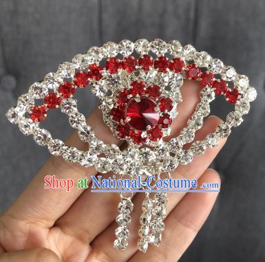 Chinese Traditional Peking Opera Diva Red Crystal Fanshaped Brooch Jewelry Accessories Ancient Princess Breastpin for Women