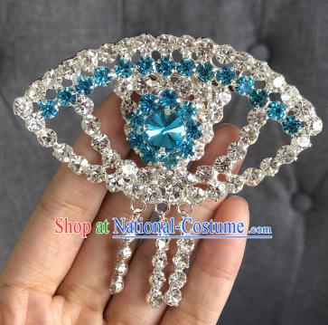 Chinese Traditional Peking Opera Diva Blue Crystal Fanshaped Brooch Jewelry Accessories Ancient Princess Breastpin for Women