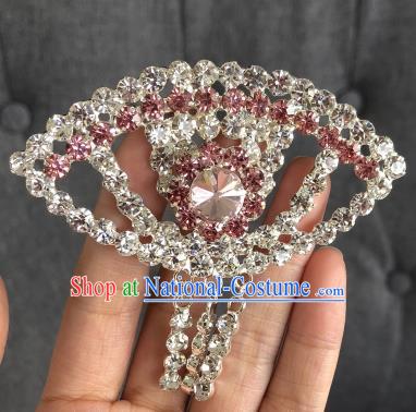 Chinese Traditional Peking Opera Diva Pink Crystal Fanshaped Brooch Jewelry Accessories Ancient Princess Breastpin for Women