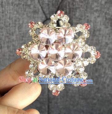 Chinese Traditional Peking Opera Diva Pink Crystal Eight Pointed Star Brooch Jewelry Accessories Ancient Princess Breastpin for Women