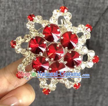 Chinese Traditional Peking Opera Diva Red Crystal Eight Pointed Star Brooch Jewelry Accessories Ancient Princess Breastpin for Women