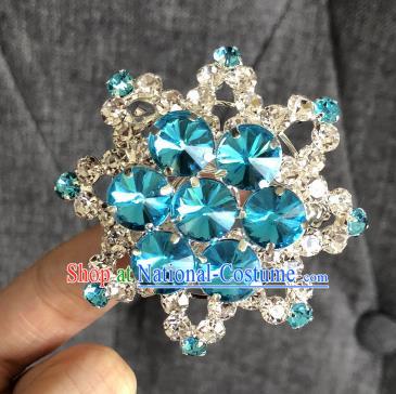 Chinese Traditional Peking Opera Diva Blue Crystal Eight Pointed Star Brooch Jewelry Accessories Ancient Princess Breastpin for Women