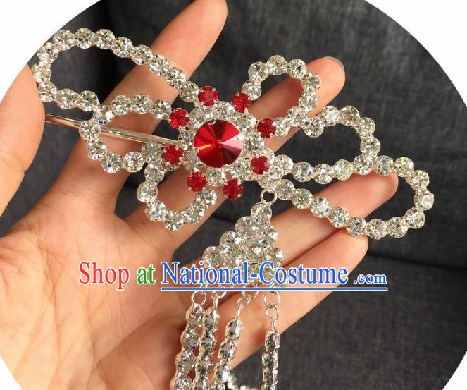 Chinese Traditional Peking Opera Diva Hair Accessories Ancient Red Crystal Tassel Hairpins for Women