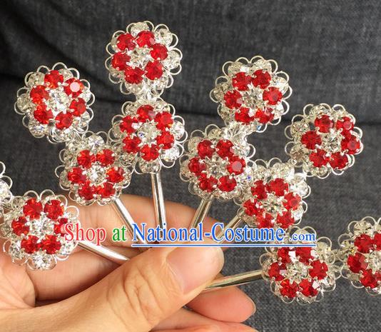 Chinese Traditional Peking Opera Diva Hair Accessories Ancient Red Crystal Wintersweet Hairpins for Women