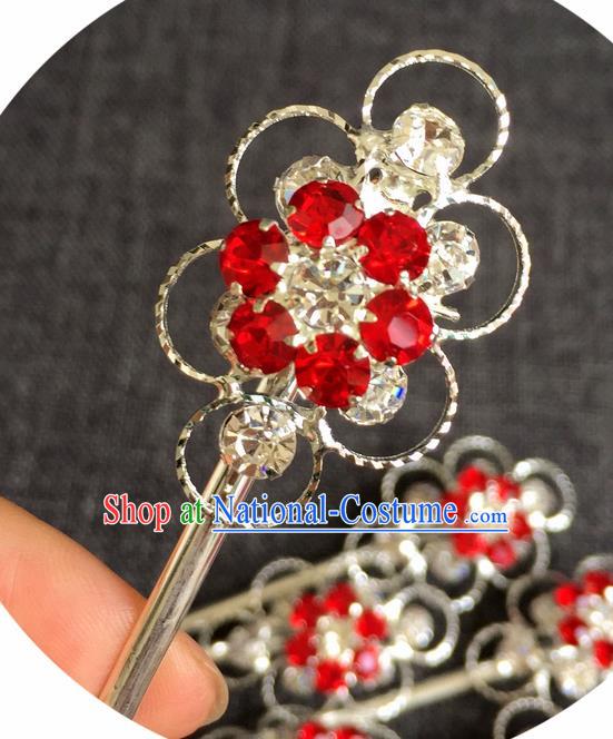 Chinese Traditional Peking Opera Diva Hair Accessories Ancient Red Crystal Hairpins for Women