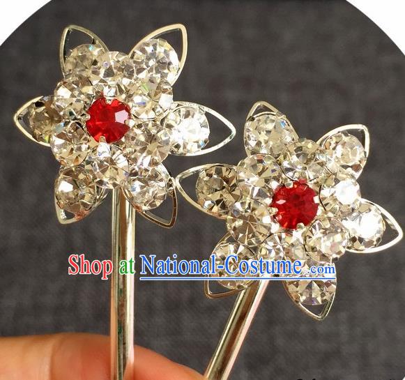 Chinese Traditional Peking Opera Diva Hair Accessories Ancient Red Crystal Flower Hairpins for Women