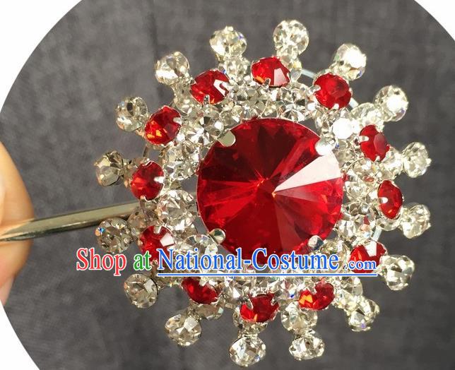 Chinese Ancient Red Crystal Hairpins Traditional Peking Opera Diva Hair Accessories for Women