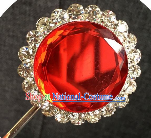 Chinese Ancient Princess Red Crystal Hairpins Traditional Peking Opera Diva Hair Accessories for Women