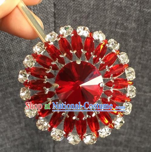 Chinese Ancient Princess Red Crystal Hairpins Traditional Peking Opera Diva Hair Accessories for Women