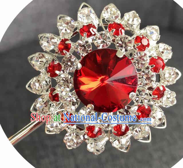 Chinese Ancient Princess Hairpins Traditional Peking Opera Diva Red Crystal Hair Accessories for Women