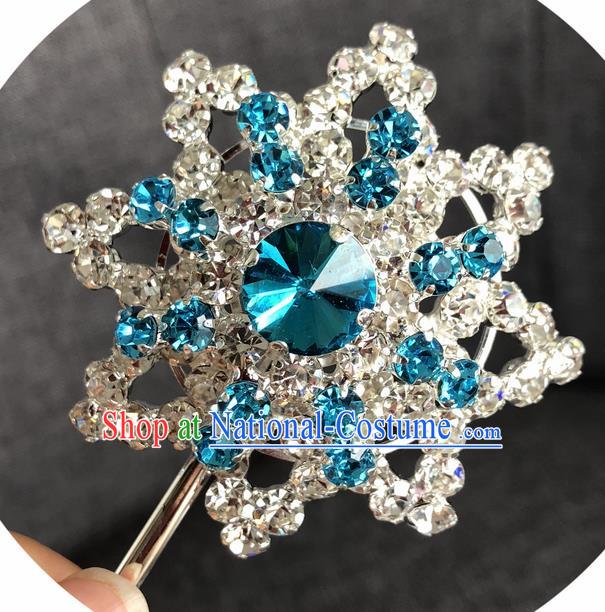 Chinese Ancient Princess Hairpins Traditional Peking Opera Diva Blue Crystal Hair Accessories for Women