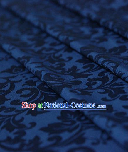 Asian Chinese Traditional Pattern Fabric Ancient Hanfu Jacquard Weave Deep Blue Brocade Silk Fabric Drapery Material