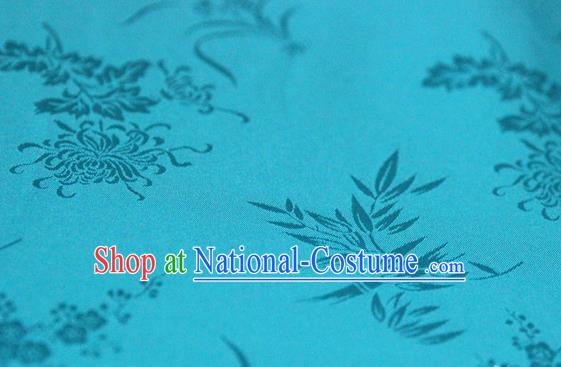 Asian Chinese Traditional Pattern Lake Blue Silk Fabric Ancient Hanfu Jacquard Brocade Fabric Drapery Material