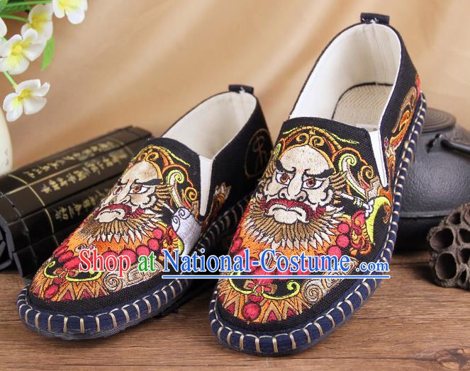 Chinese National Shoes Traditional Multi-layered Cloth Shoes Black Embroidered Shoes for Men