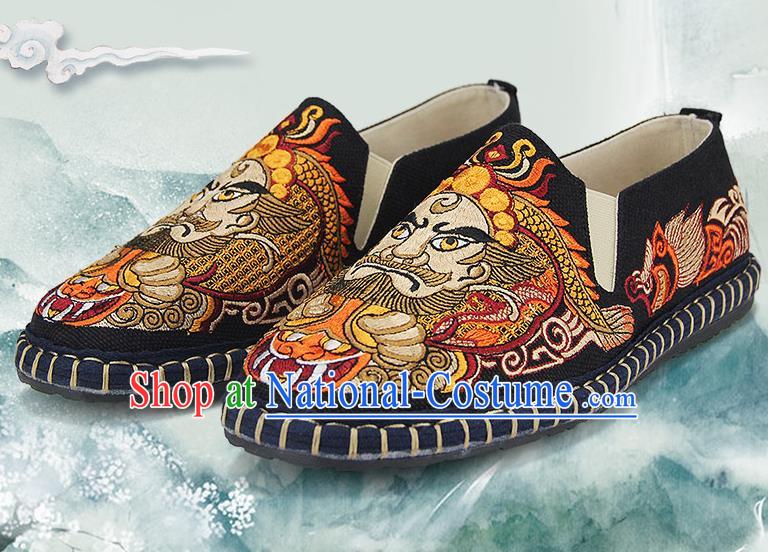 Chinese National Shoes Traditional Black Cloth Shoes Embroidery Facial Makeup Shoes for Men